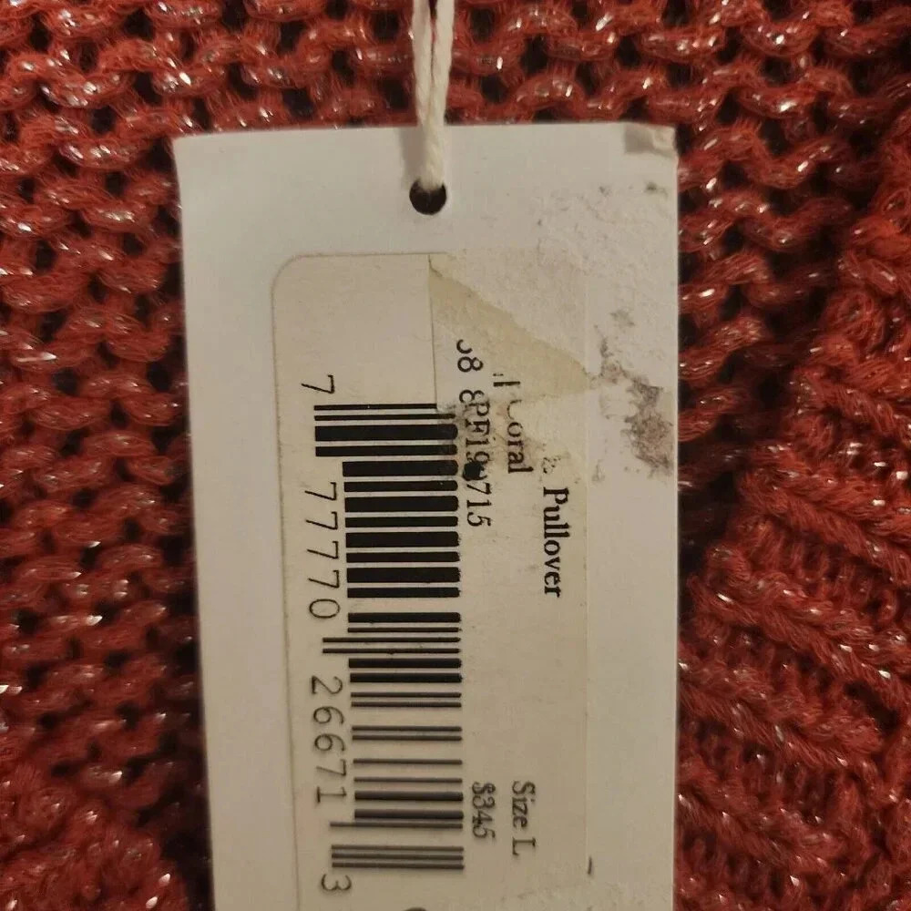 New $345 Ulla Johnson Lina V-Neck Chunky Knit Sweater Coral Metallic Size Large - Picture 9 of 11